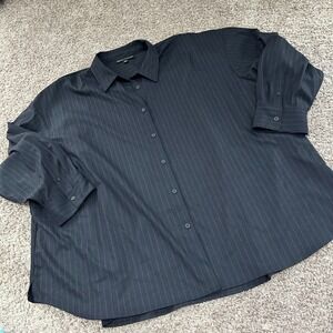 Ashley Graham Womens 5X Navy Blue Pinstripe Button Down Shirt Long Sleeve